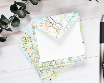 Upcycled Map Mini Cards - Set of 10 Recycled Stationery