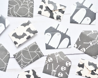 Tiny Halloween Cards – Set of 12 – Spooky Minis with Ghosts, Bats & Skeletons