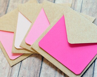 Shades of Pink Mini Cards - Square Blank Notes with Kraft Envelopes
