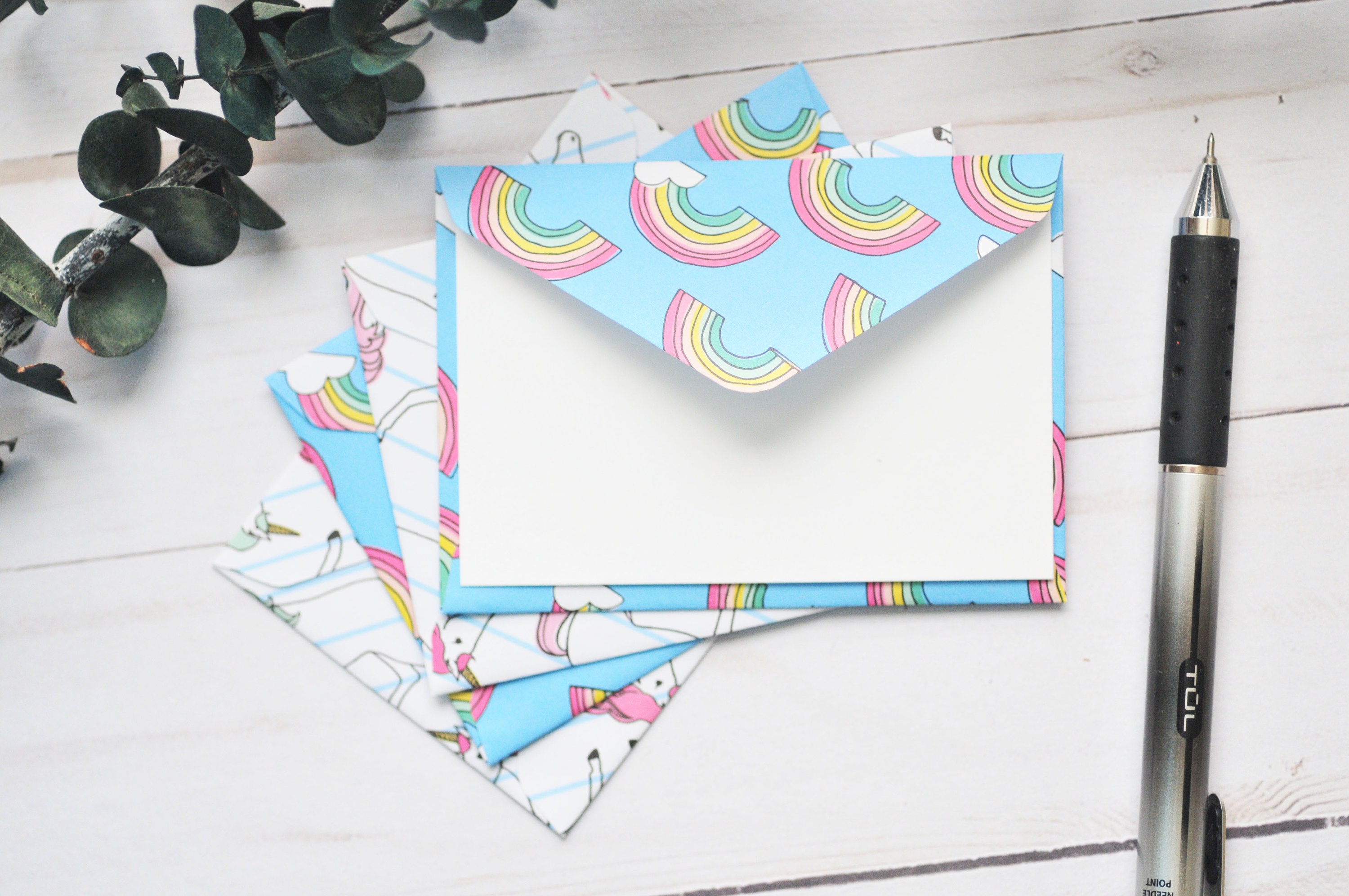Unicorn and Rainbow Mini Notes // Set of 4 // Mini Envelopes | Etsy