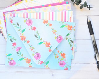 Assorted Patterned Envelopes & Flat Cards – Set of 10 - Handmade Stationery for Notes, Gifts, Showers and Everyday Correspondence
