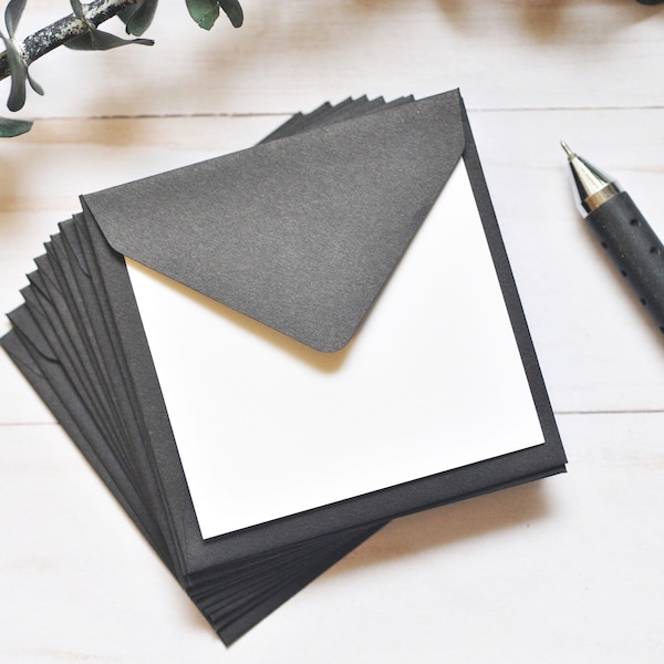 Mini Envelopes - Black // Set of 10 // Blank Cards // Mini Note Cards // Advice Cards // Square Envelopes // Gift Card Envelopes//