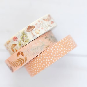 Cottagcore Mushroom Washi Tape - 3 rolls // Botanical // Planner Accessory // Packaging // Bullet Journals // Floral // Pink // Plants