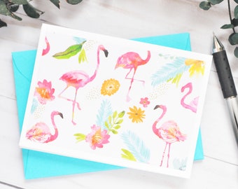 Pink Flamingo Note Cards - Set of 4 // Blank Cards // Tropical Cards // Birds // Colorful Stationery // Thank You Cards // Just Because