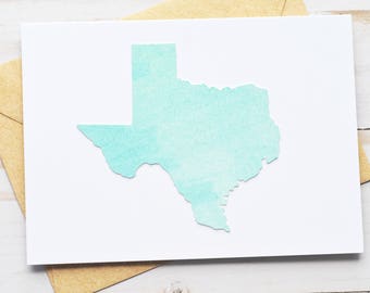 Watercolor State Note Cards: Set of 4, Hand-Painted U.S. Silhouettes