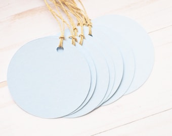 Round Tags - Light Blue - Set of 50 - Packaging Labels, Favor Tags, Hang Tags for Events & Wrapping