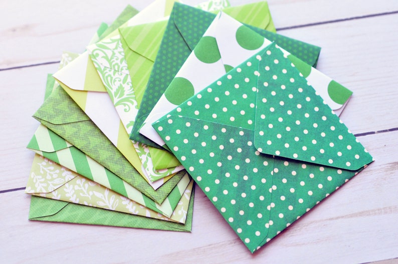Green Patterned Mini Cards // Blank Cards // Enclosure Cards Etsy
