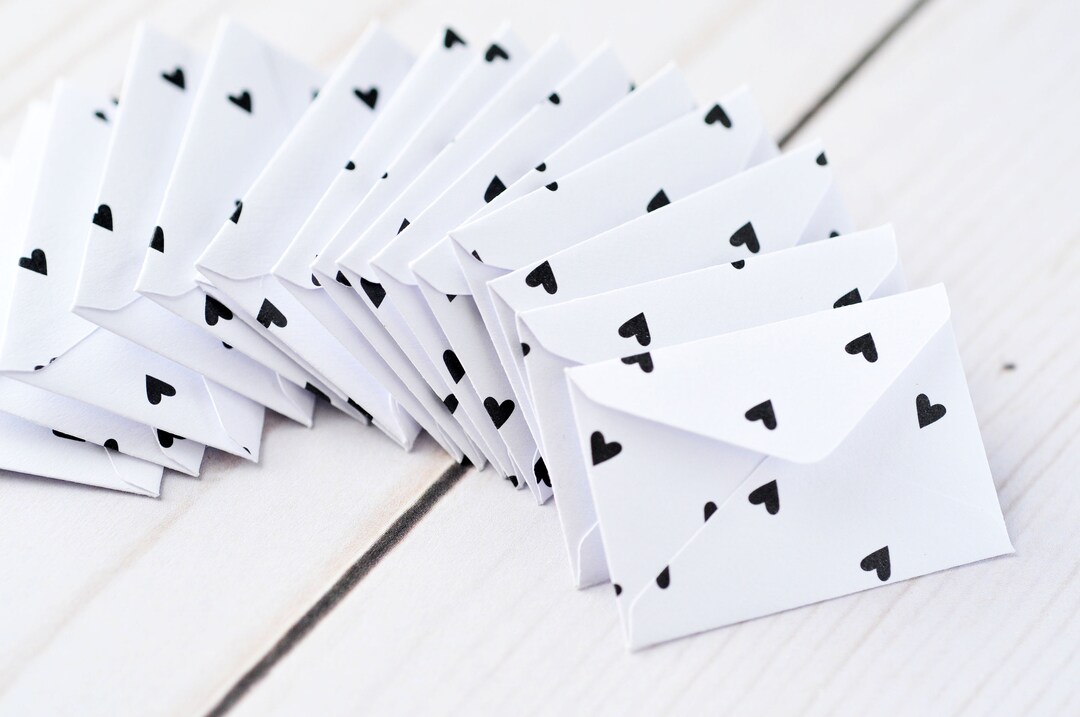 Black Heart Tiny Love Notes – Set of 10 - Tiny Envelopes & Cards for ...