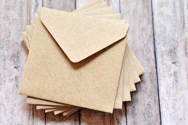 Mini Envelopes Kraft // Set of 10 // Love Notes // Packaging // Paper Crafting // Square Envelopes // Gift Card Envelopes Square