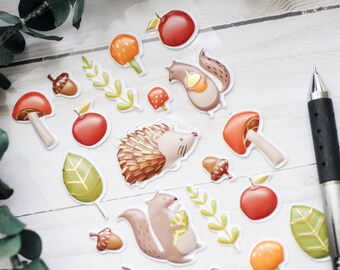 Woodland Fall Stickers - Cozy Autumn Planner Stickers (Set of 29)