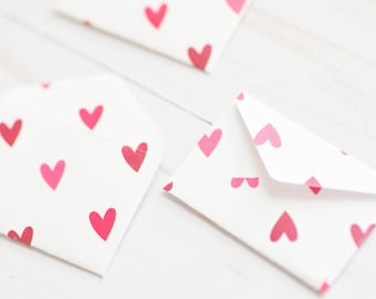 Pink & Red Heart Tiny Love Notes - Set of 10 - 1 inch x 1.5 inch - Tooth Fairy Notes, Scrapbooking and Journaling