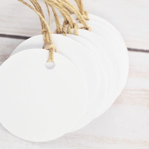 Round Tags –White - Set of 50 - Packaging Labels, Favor Tags, Hang Tags for Wrapping, Products & Events