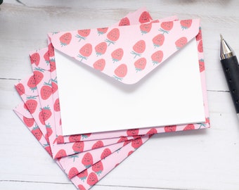 Strawberry Field Mini Cards - Set of 4 // Blank Cards // Gift Card Holder // Love Note // Summertime //Fruit // Sweet Treats // Garden