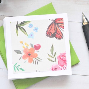 Mini-cartes Jardin des papillons - Lot de 4 // Botanique // Vierge // Carte pour pièce jointe // Porte-cartes cadeau // Mot d'amour // Papeterie papillon