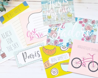 Paris Journaling Cards – Set of 8 – French Travel Pocket Cards for Planners, Scrapbooks & Project Life