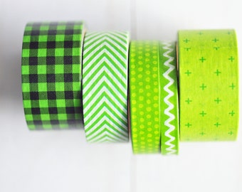 Green Washi Tape // 5 rolls // Patterned Masking Tape // Decorative Tape // Planner Accessory // Bullet Journal // Decoration // Calendar