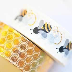 Honey Bee Washi Tape – Honeycomb & Insect Designs - 2 Rolls, 15mm x 10yds – Planner, Scrapbook, Journaling Tape and DYI projects.