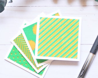 Green and Gold Mini Cards // Set of 4 // Blank Cards // Enclosure Cards // Gold Foil // Love Note // Gift Card Holder // Advice Cards