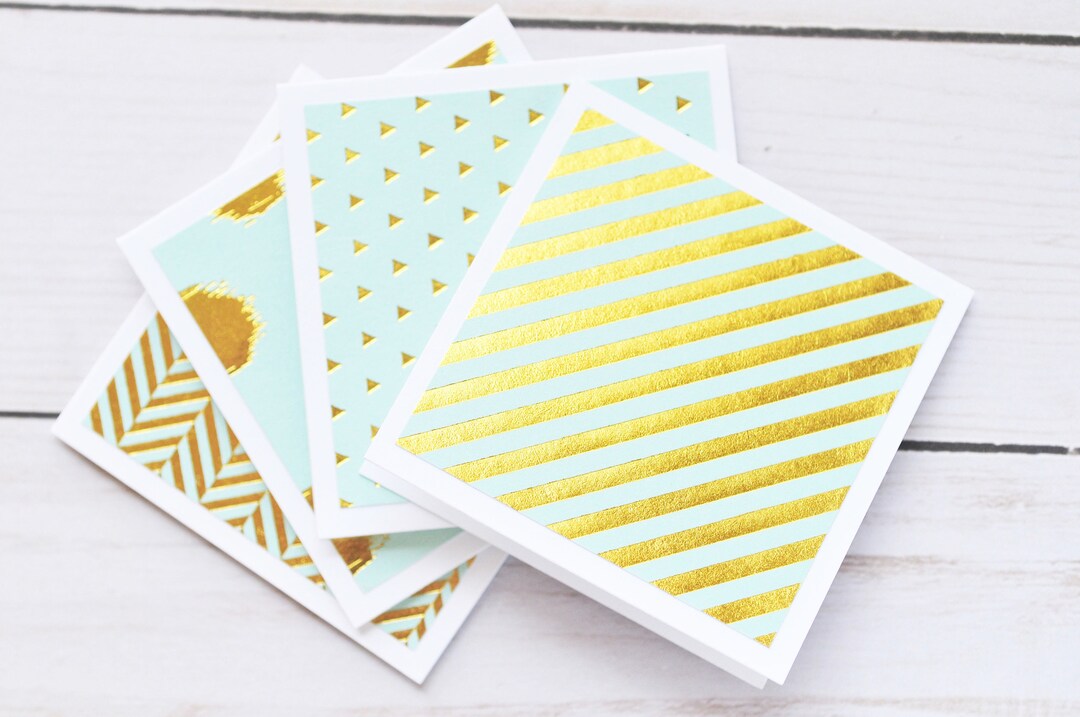 Mint Green & Gold Mini Cards – Set of 8 – Blank Cards, Enclosure, Gift ...
