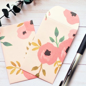 Pink Flower Mini Cards – Set of 10 - Floral Mini Envelopes for Weddings, Showers, Guestbooks, Thank You Notes & Gift Bags image 1