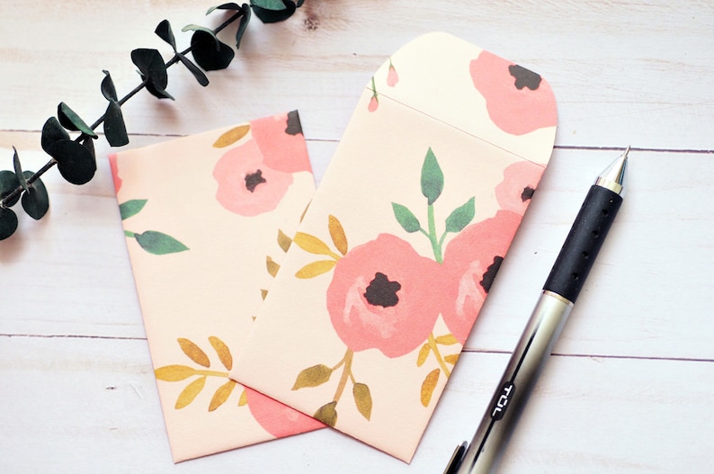 Pink Flower Mini Cards – Set of 10 - Floral Mini Envelopes for Weddings, Showers, Guestbooks, Thank You Notes & Gift Bags image 1