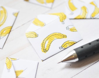 Tiny Banana Love Notes – Set of 10 - Mini Envelopes with Inserts, Fruit Stationery, Scrapbooking & Journaling Supplies