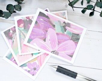 Purple Flower Mini Cards - Set of 4 // Blank Card // Mini Notes // Mother's Day // Best Wishes // Enclosure Card // Flower Stationery