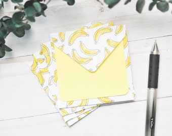 Banana Mini Envelopes -Set of 4 // Blank Cards // Mini Cards // Fruit Note Cards // Love Notes // Gift Card Holder // Enclosure Cards