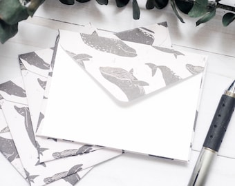 Mini Whale Envelopes – Set of 4 - Vintage Sketch Stationery for Journals & Gifts