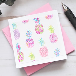 Colorful Pineapple Mini Note Cards – Set of 4 - Tropical Blank Cards with Envelopes for Thank You, Love Notes & Just Because