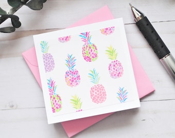 Colorful Pineapple Mini Note Cards – Set of 4 - Tropical Blank Cards with Envelopes for Thank You, Love Notes & Just Because