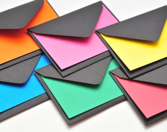 Black Mini Envelopes with Colorful Cards // Mini Cards // Set of 10 // Gift Card Envelopes // Love Note // Blank Cards // Assorted Colors