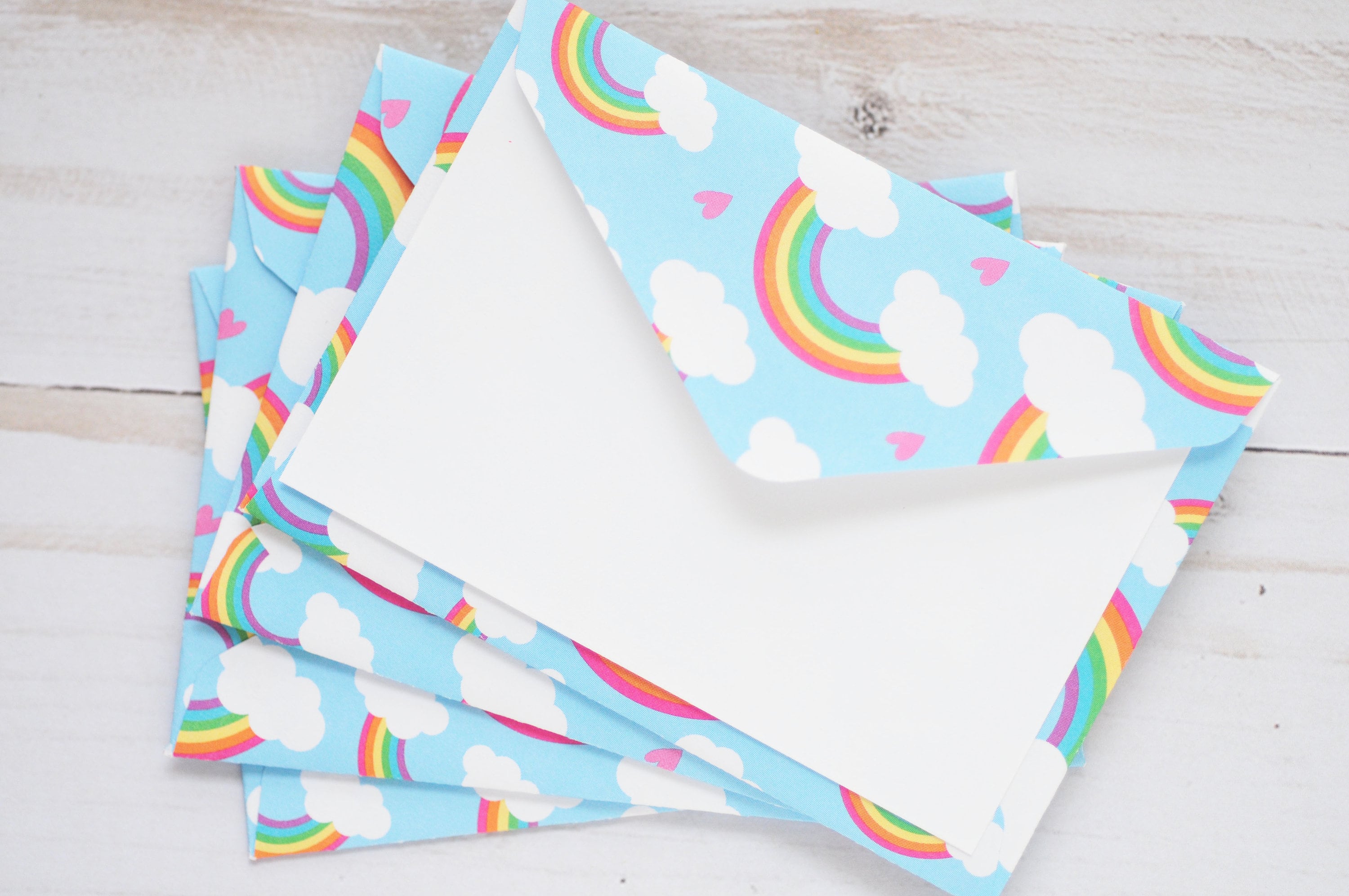 Unicorn and Rainbow Mini Notes Set of 4 Mini Envelopes Blank Cards Love