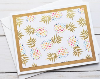 Pineapple Note Cards // Blank Cards // Colorful Pineapples // Gold Foil // Thank You Cards // Tropical Note Cards // Fruit Stationery