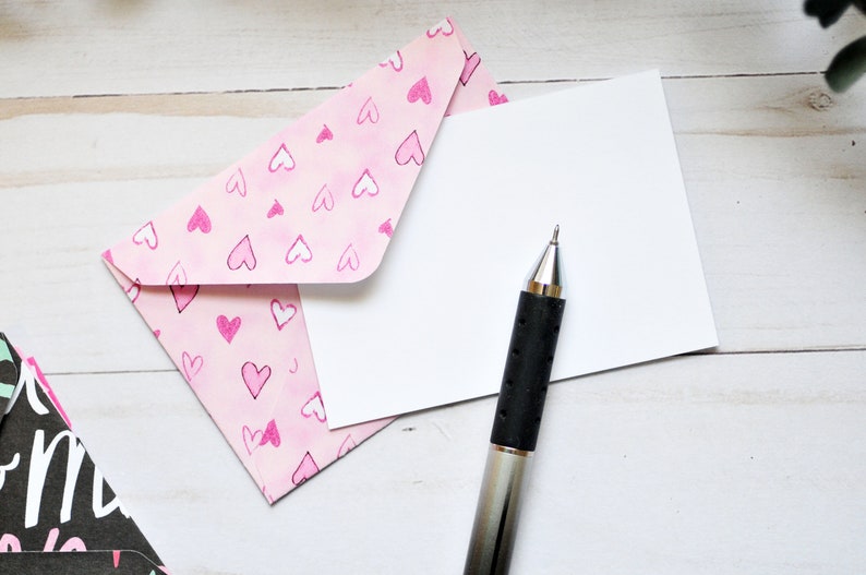 Valentine's Day Mini Cards Set of 10 // Blank Cards // Gift Card Envelopes // Valentine's Day // Love Note // Assorted Pattern Envelopes image 2