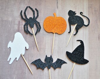 Halloween Cupcake Toppers – Set of 12 – Glitter Party Decorations for Cupcakes, Cakes & Holiday Celebrations