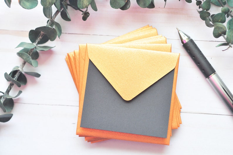 Mini Envelopes Copper Set of 10 // Blank Cards // Love Note // Enclosure Cards // Advice Cards // Gift Card// Favor Card // Guestbook With Flat Black Card