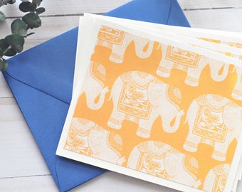 Elephant Note Cards - Set of 6 // Blank Note Cards // Indian Elephant // Good Luck Cards // Thank You Cards // Honeycomb & Indigo Note Cards