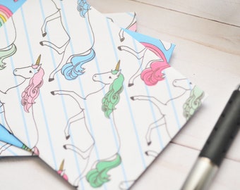 Unicorn and Rainbow Mini Notes - Set of 4 // Blank Cards // Mini Card Set // Colorful // Lunchbox Note // Stripes // Rainbows // Joyful