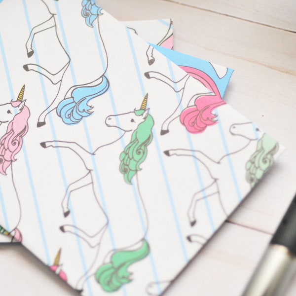 Unicorn and Rainbow Mini Notes - Set of 4 // Blank Cards // Mini Card Set // Colorful // Lunchbox Note // Stripes // Rainbows // Joyful