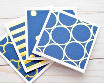 Mini-cartes bleu marine et or - Lot de 4 // Feuille d'or // Cartes à motif // Notes d'amour // Cartes avec boîtier // Finition métallique // Porte-cartes cadeau