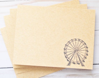 Ferris Wheel Note Cards - Set of 4 // Blank Cards // Vintage Look // Kraft Stationery // Just Because // Thank You Card // Stamp Stationery