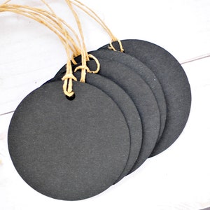 Round Gift Tags - Black – Set of 50 - Packaging Labels, Favor Tags, Hang Tags for Wrapping, Products & Events