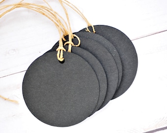 Round Gift Tags - Black – Set of 50 - Packaging Labels, Favor Tags, Hang Tags for Wrapping, Products & Events