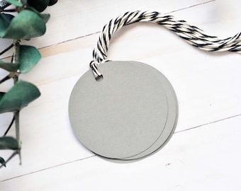 Round Tags – Gray – Set of 50 – Gift Tags, Hang Tags & Packaging Labels for Wrapping, Products, Events