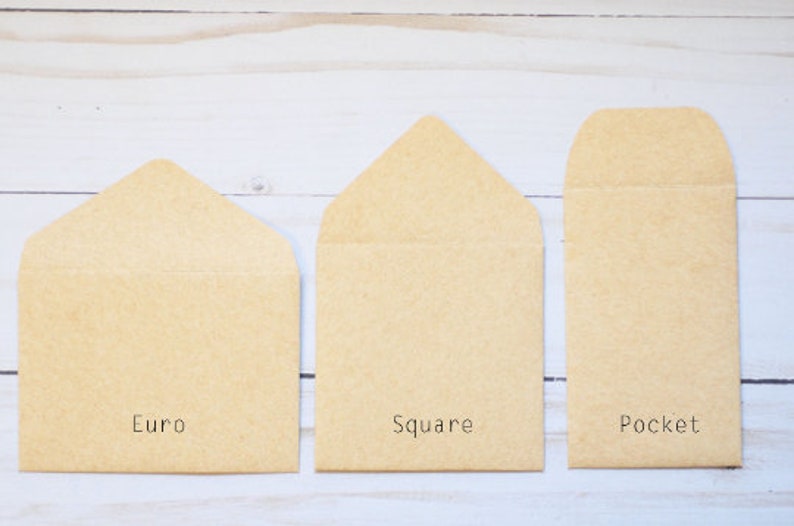 Pode incluir: Tr&ecirc;s envelopes de papel castanho de tamanhos diferentes etiquetados como "Euro", "Quadrado" e "Bolsos".