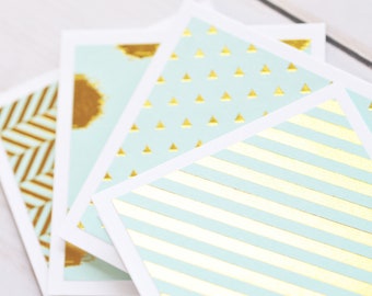 LAST CHANCE -- Mint Green and Gold Mini Cards - Set of 8 // Blank Cards // Enclosure // Gold // Love Note // Gift Card Holder // Advice Card