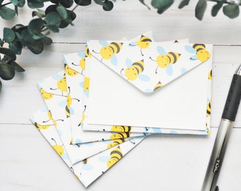 Playful Bee Mini Envelopes - Set of 4 // Mini Cards // Sweet Honey Bee // Enclosure Cards // Love Notes // Gift Wrap // Garden Mini Cards