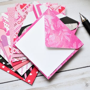 Valentine's Day Mini Cards Set of 10 // Blank Cards // Gift Card Envelopes // Valentine's Day // Love Note // Assorted Pattern Envelopes Square