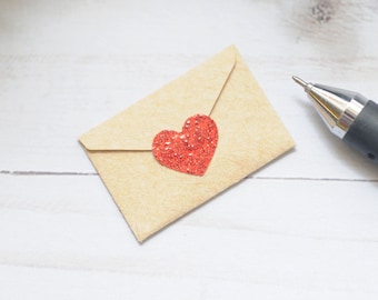 Glitter Heart Stickers – Set of 10 - Mini Red or Gold Hearts for Envelope Seals, Journaling & Tiny Stationery Projects
